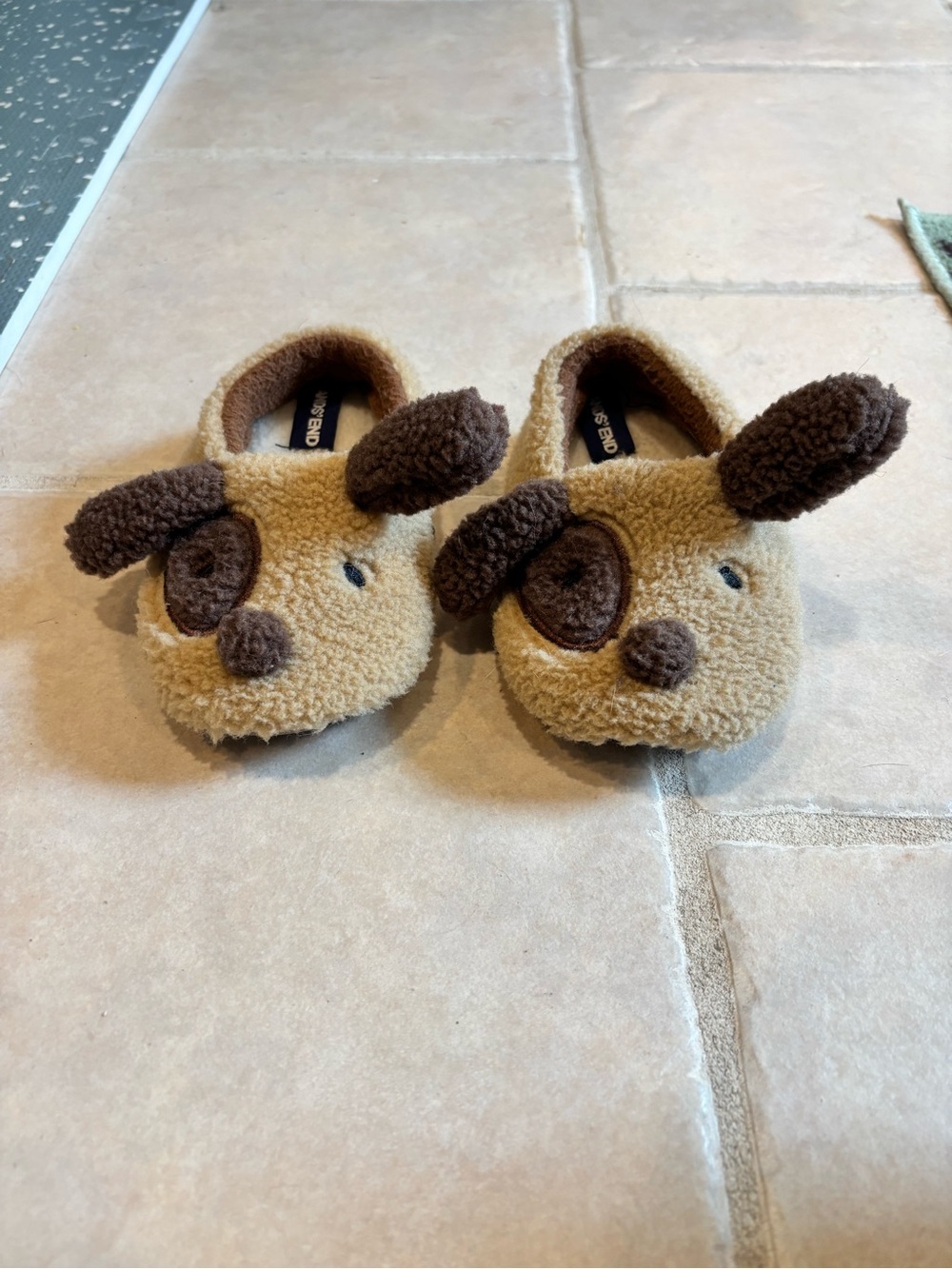 Lands' End Kids Plush Puppy Slippers - Tan and Brown